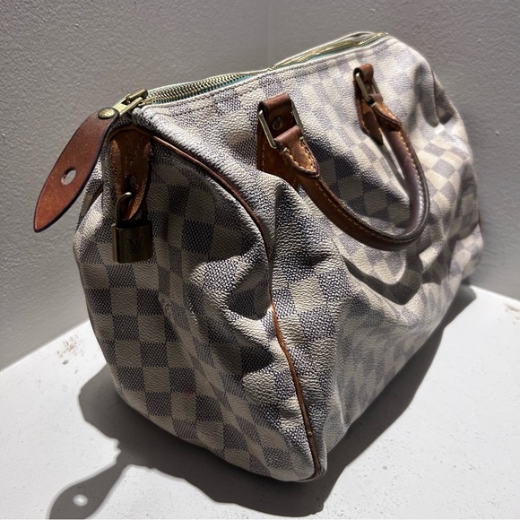 Authentic Louis Vuitton Speedy Azure Cream Bowler Bag Purse Junk Damage DU0088 - Picture 13 of 16